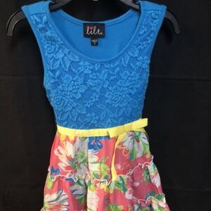 Lilt 4T Girls Blue Pink Floral Dress Summer Lightweight